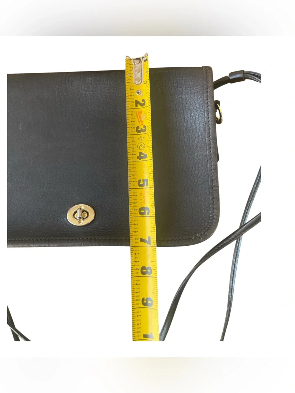 Vintage Style Black Leather Turnlock Crossbody Bag